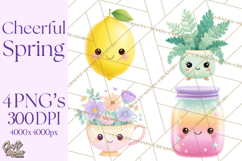 Anthropomorphic Spring Objects Clipart, Cute Kawaii Plants Product Image 1