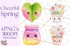 Anthropomorphic Spring Objects Clipart, Cute Kawaii Plants Product Image 1