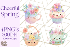 Anthropomorphic Spring Objects Clipart, Cute Kawaii Plants Product Image 1