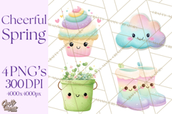 Anthropomorphic Spring Objects Clipart, Cute Kawaii Plants Product Image 1