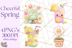 Anthropomorphic Spring Objects Clipart, Cute Kawaii Plants Product Image 1