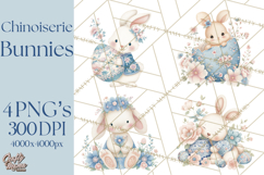 Chinoiserie Easter Clipart, Cute Elegant Bunny Easter Png Product Image 1