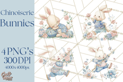 Chinoiserie Easter Clipart, Cute Elegant Bunny Easter Png Product Image 1