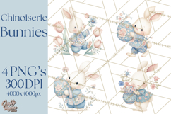 Chinoiserie Easter Clipart, Cute Elegant Bunny Easter Png Product Image 1