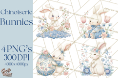 Chinoiserie Easter Clipart, Cute Elegant Bunny Easter Png Product Image 1