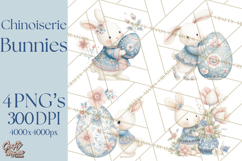 Chinoiserie Easter Clipart, Cute Elegant Bunny Easter Png Product Image 1