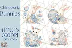 Chinoiserie Easter Clipart, Cute Elegant Bunny Easter Png Product Image 1