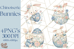 Chinoiserie Easter Clipart, Cute Elegant Bunny Easter Png Product Image 1
