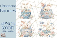 Chinoiserie Easter Clipart, Cute Elegant Bunny Easter Png Product Image 1