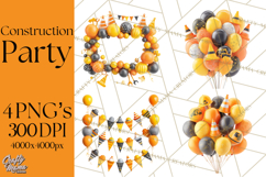 Construction Birthday Party Clipart, Builder Celebration Png Product Image 1