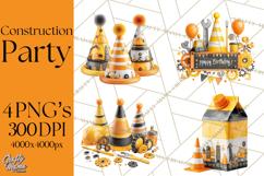 Construction Birthday Party Clipart, Builder Celebration Png Product Image 1