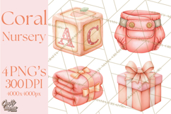 Baby Nursery Clipart PNG, Peach Coral Baby Shower Decor Product Image 1