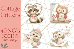 Cozy Cottage Valentine Critters Clipart PNG Animals Product Image 1