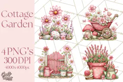 Cozy Cottage Garden Clipart, Pastel Flowers, Garden Tools Product Image 1