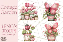 Cozy Cottage Garden Clipart, Pastel Flowers, Garden Tools Product Image 1
