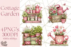 Cozy Cottage Garden Clipart, Pastel Flowers, Garden Tools Product Image 1