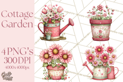 Cozy Cottage Garden Clipart, Pastel Flowers, Garden Tools Product Image 1