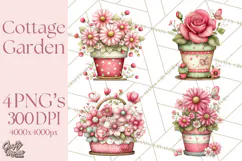 Cozy Cottage Garden Clipart, Pastel Flowers, Garden Tools Product Image 1