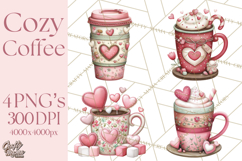 Valentine Coffee Clipart PNG, Cozy Coffee Mugs, Cocoa Cups Product Image 1
