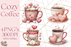 Valentine Coffee Clipart PNG, Cozy Coffee Mugs, Cocoa Cups Product Image 1