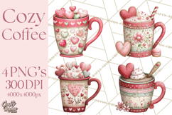 Valentine Coffee Clipart PNG, Cozy Coffee Mugs, Cocoa Cups Product Image 1