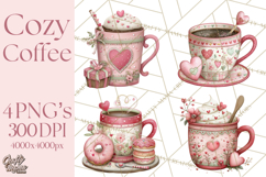 Valentine Coffee Clipart PNG, Cozy Coffee Mugs, Cocoa Cups Product Image 1
