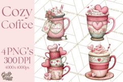 Valentine Coffee Clipart PNG, Cozy Coffee Mugs, Cocoa Cups Product Image 1
