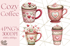 Valentine Coffee Clipart PNG, Cozy Coffee Mugs, Cocoa Cups Product Image 1