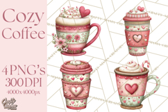 Valentine Coffee Clipart PNG, Cozy Coffee Mugs, Cocoa Cups Product Image 1