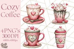 Valentine Coffee Clipart PNG, Cozy Coffee Mugs, Cocoa Cups Product Image 1