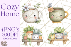 Spring Cozy Home Clipart, Cute Kawaii House Decor Icons PNG Product Image 1