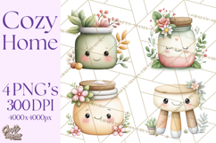 Spring Cozy Home Clipart, Cute Kawaii House Decor Icons PNG Product Image 1