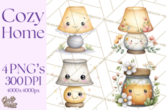 Spring Cozy Home Clipart, Cute Kawaii House Decor Icons PNG Product Image 1