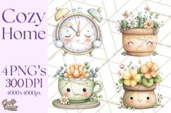 Spring Cozy Home Clipart, Cute Kawaii House Decor Icons PNG Product Image 1