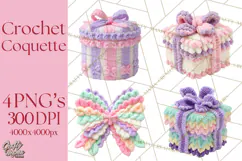 Crochet Coquette Clipart Kawaii Pastel Fruits Toys Yarn PNG Product Image 1