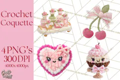 Crochet Coquette Clipart Kawaii Pastel Fruits Toys Yarn PNG Product Image 1