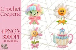 Crochet Coquette Clipart Kawaii Pastel Fruits Toys Yarn PNG Product Image 1