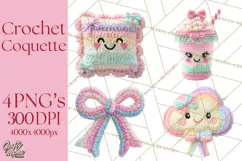 Crochet Coquette Clipart Kawaii Pastel Fruits Toys Yarn PNG Product Image 1