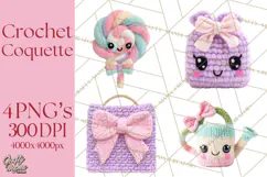 Crochet Coquette Clipart Kawaii Pastel Fruits Toys Yarn PNG Product Image 1