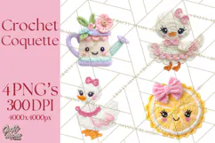 Crochet Coquette Clipart Kawaii Pastel Fruits Toys Yarn PNG Product Image 1