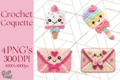 Crochet Coquette Clipart Kawaii Pastel Fruits Toys Yarn PNG Product Image 1