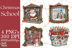Christmas School Clipart PNG, Teacher Classroom Holiday Png Product Image 1