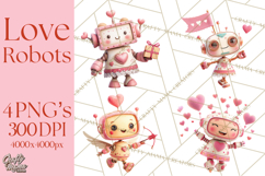 Valentine Robot Clipart PNG, Cute Valentine Robots, Kids Product Image 1