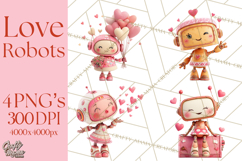 Valentine Robot Clipart PNG, Cute Valentine Robots, Kids Product Image 1