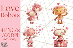Valentine Robot Clipart PNG, Cute Valentine Robots, Kids Product Image 1