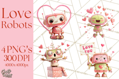 Valentine Robot Clipart PNG, Cute Valentine Robots, Kids Product Image 1