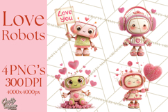 Valentine Robot Clipart PNG, Cute Valentine Robots, Kids Product Image 1