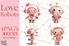 Valentine Robot Clipart PNG, Cute Valentine Robots, Kids Product Image 1