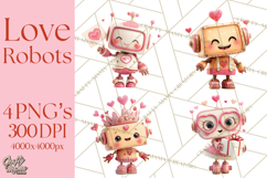 Valentine Robot Clipart PNG, Cute Valentine Robots, Kids Product Image 1