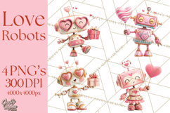 Valentine Robot Clipart PNG, Cute Valentine Robots, Kids Product Image 1